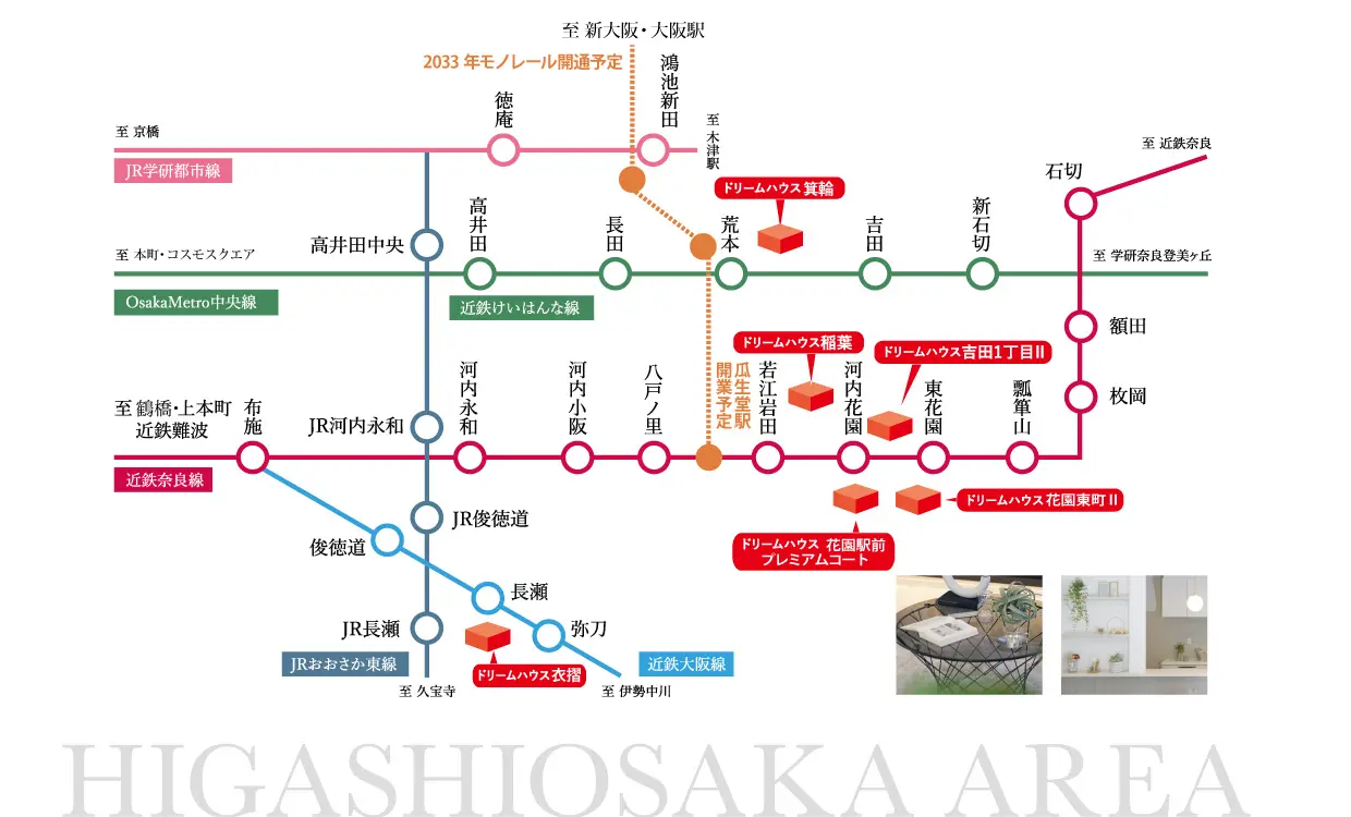 東大阪周辺の路線図